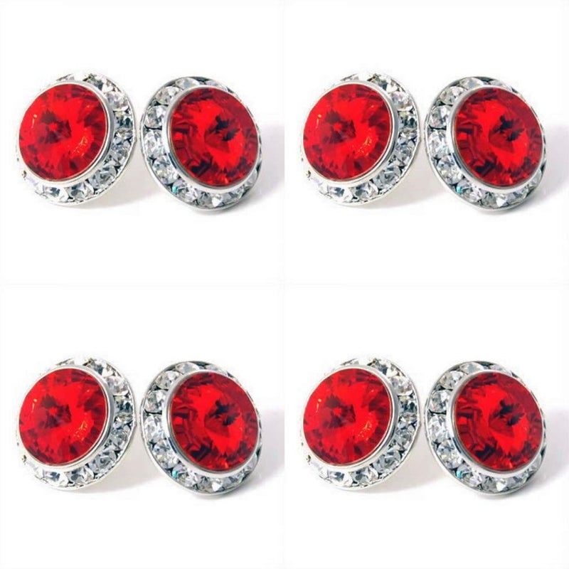 DOLON 4 Pairs 15mm Rhinestone Round Shaped Acrylic Stone Inside Crystal Ear Studs For Dance Competitions Stage Performance Bridal Party Earrings Jewelry Red - Image 1